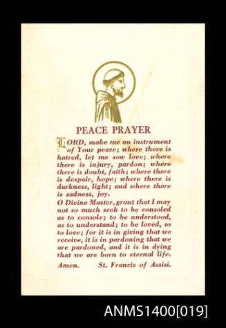 Peace prayer to St. Francis of Assisi praying card
