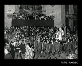 Pope John XXIII being carried in the papal litter (la sedia gestatoria) in the Vatican