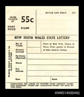 NSW State Lottery, lottery ticket