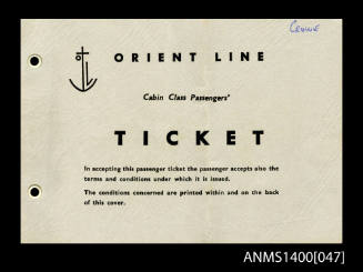 SS ORION passenger's ticket