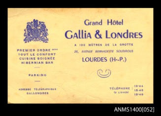 Gallia & Londres Hotel card