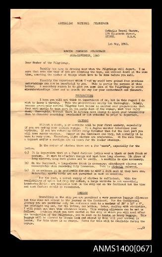 Australian National Pilgrimage Munich Congress document