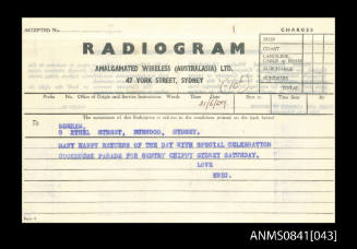 Personal radiogram of 21st June 1959