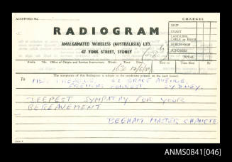 Personal radiogram of 12th June 1959