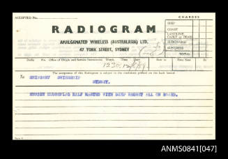 Radiogram of 12th June 1959 concerning the ensign house flag