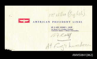 America President Lines letterhead torn from sheet of paper