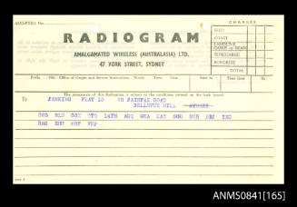 Radiogram addressed to Jenkins