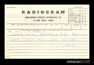 Radiogram addressed to Miss C E Hudson from Puss