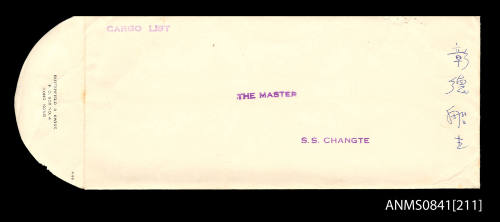 Envelope addressed to the master of SS CHANGTE