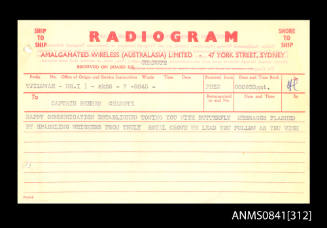 Personal radiogram addressed to Captain Beeham