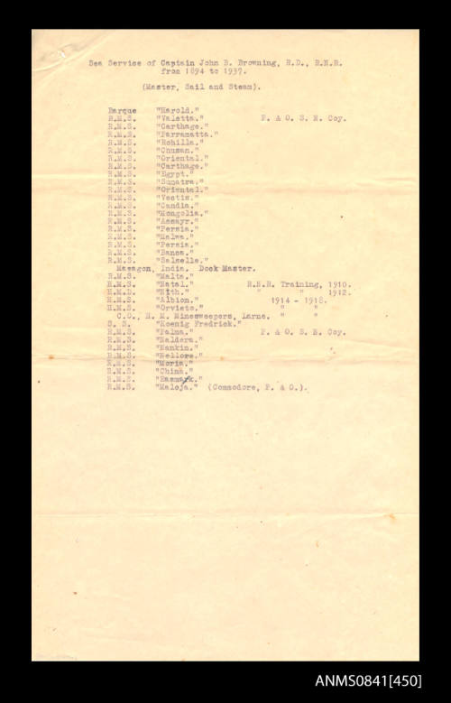 List of sea service for Captain John B Browning