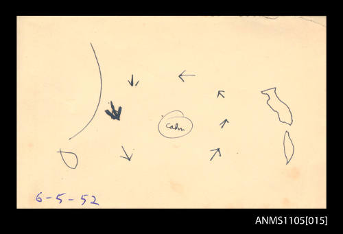 Envelope with weather map sketch showing winds around a high pressure system in the Tasman Sea