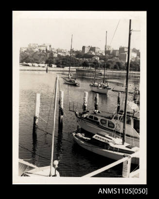 Boats tied up at a jetty