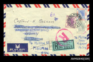 Air mail envelope addressed to Captain Beeham