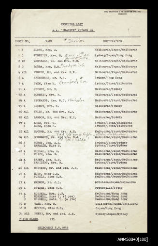 Berthing list for SS CHANGTE Voyage 44 from 1958