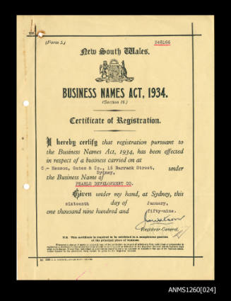 Certificates of registration of business name