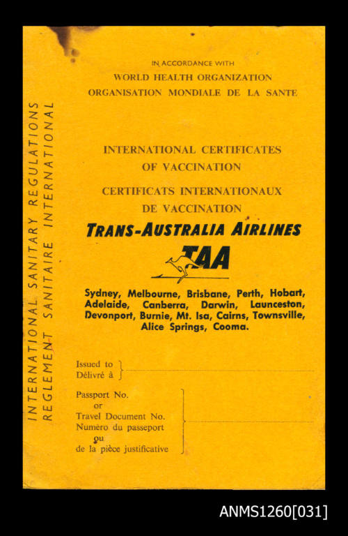 International certificate of vaccination against cholera and small pox