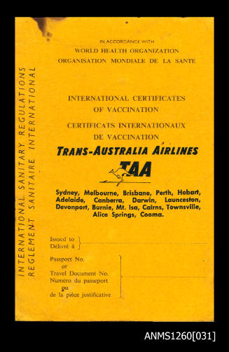 International certificate of vaccination against cholera and small pox