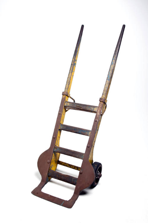 Yellow wooden stevedore's trolley