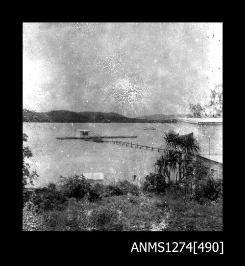 Trees, and a raft in the water, on Packe Island