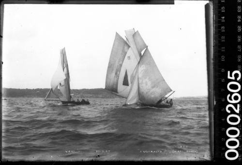 18-footers VERA and AUSTRALIA during the Intercolonial Challenge series on Sydney Harbour