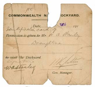 Commonwealth Dockyard identification card of Wesley Arthur Stanley draughtsman