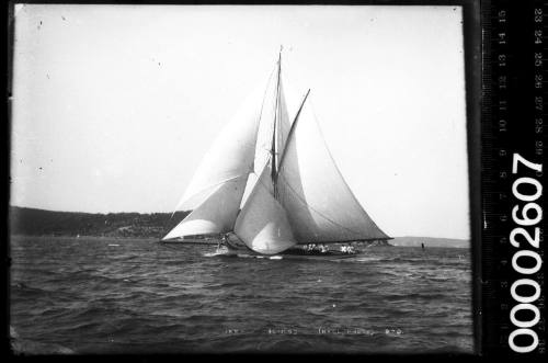 Portside view of ISEA under sail on Sydney Harbour