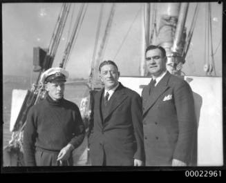 First Officer Paul Kause, Count Felix Graf von Luckner and unidentified man on board SEETEUFEL