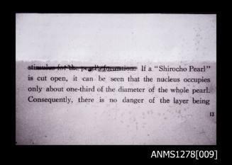A paragraph from a book on Shirocho cultured pearls