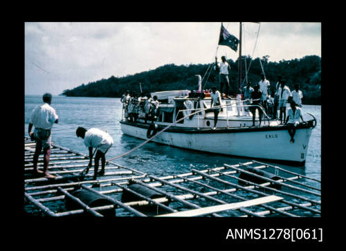 35mm colour transparency of a boat next to a wooden platform