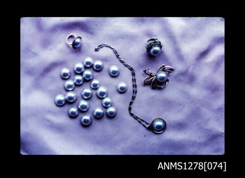 35mm colour transparency of half pearls (or mabe pearls) and pearl jewellery