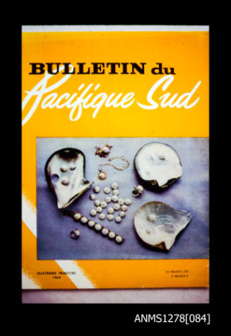 35mm colour transparency of the cover of Bulletin di Pacifique Sud, featuring an image of pearls and pearl shells