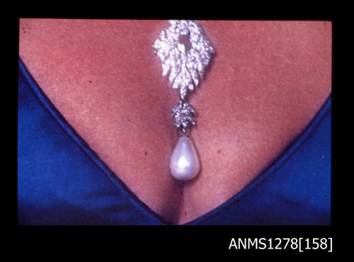 35mm colour transparency of a close up of Elizabeth Taylor's pearl necklace