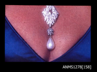 35mm colour transparency of a close up of Elizabeth Taylor's pearl necklace