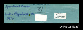 Envelope for negatives, displaying information and cataloguing methods for transparencies and proof sheets for the Graeme Andrews Collection