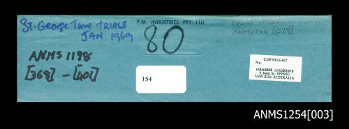 Envelope for negatives, displaying information and cataloguing methods for transparencies and proof sheets for the Graeme Andrews Collection