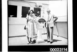 Passengers posing on board RMS CARONIA