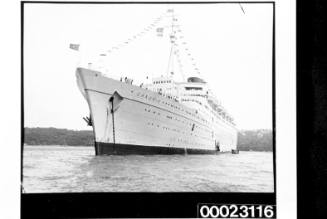 RMS CARONIA anchored in Sydney Harbour