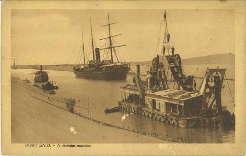 Postcard titled Port Said - A Dredging Machine