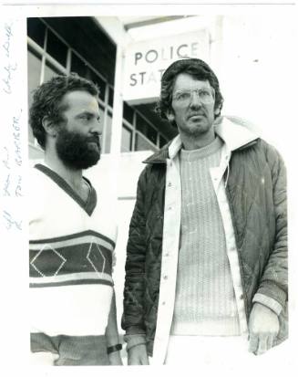 Jean-Paul Fortom-Gouin and Tom Barber outside Albany Police Station