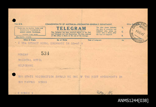 Telegram to Arthur Morgan, 18 August 1941