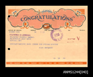 Congratulations telegram, 18 October 1941