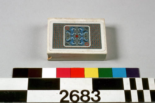 P&O deck of cards with a blue dragon motif on a silver background