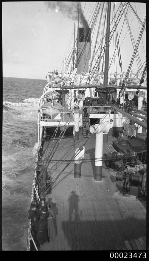 View of portside deck of SS CERAMIC