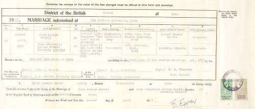 Wedding certificate issued by the British Consulate in Kobe, 1953