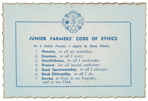 Junior Farmers' code of ethics of Robert Stephens