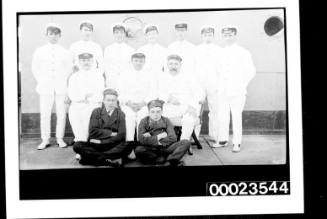 Ships and steamer crews, three rows of men