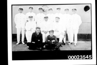 Ships and steamer crews, three rows of men