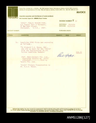 Invoice from Tenaru Pty Ltd to the KRAIT Public Museum Fund