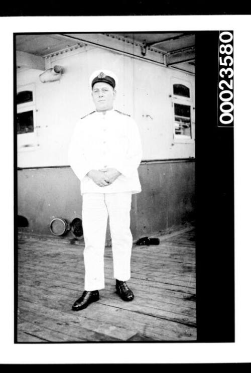 Ships and steam crews, man in uniform on deck